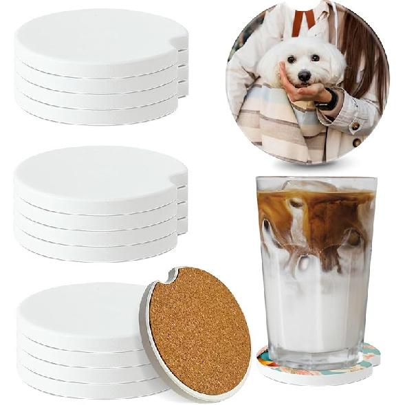 12Pcs Ceramic Sublimation Blanks Car Coasters Car Cup Holder Coasters With Circular Opening Printing Coaster Blanks For DIY Craft Heat Transfer