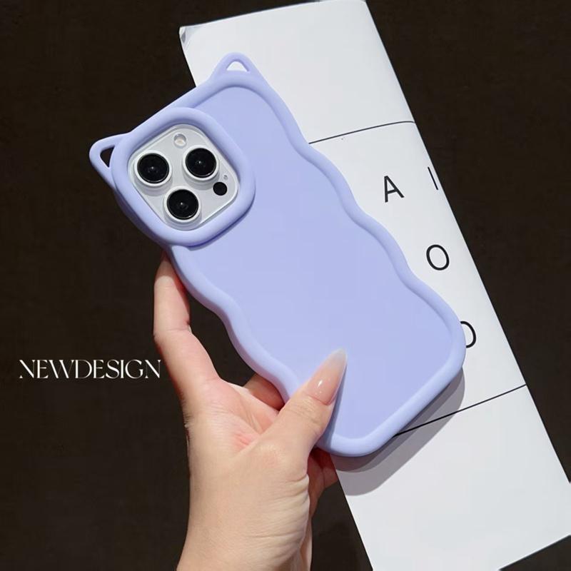 

Cat Ear Candy Color Silicone Waves Phone Case For Samsung Galaxy S26 S25 S24 S23 S22 S21 S20 FE Ultra S10E S10 S9 S8 Plus Cover Galaxy S8 фиолетовый