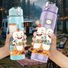 1PC Two Tooth Character Bathroom Mirror 750ml Color Plastic Sports Water Bottle Leakproof Flip Straw Lid Suitable for Sports Office Home Use