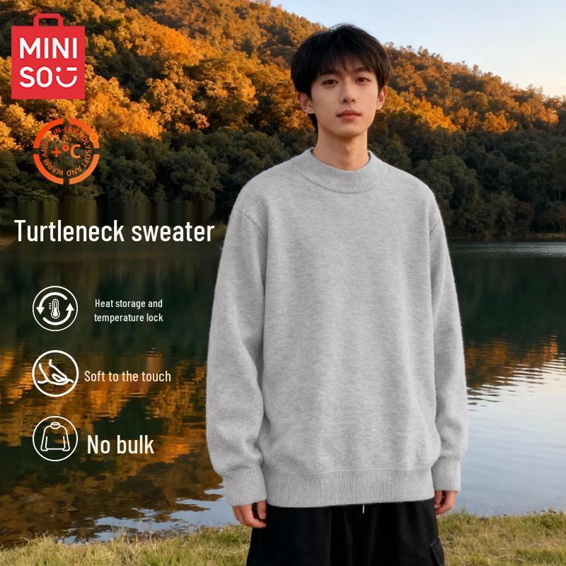 

MINISO Men s Fleece-Lined Half-Turtleneck Sweater M