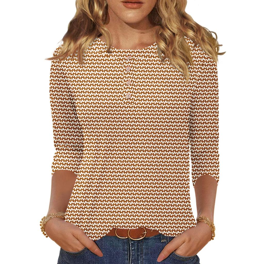 3/4 Sleeve Shirts For Women Button Down Shirt  Top For Women Half Button Down Print Graphic Blouse