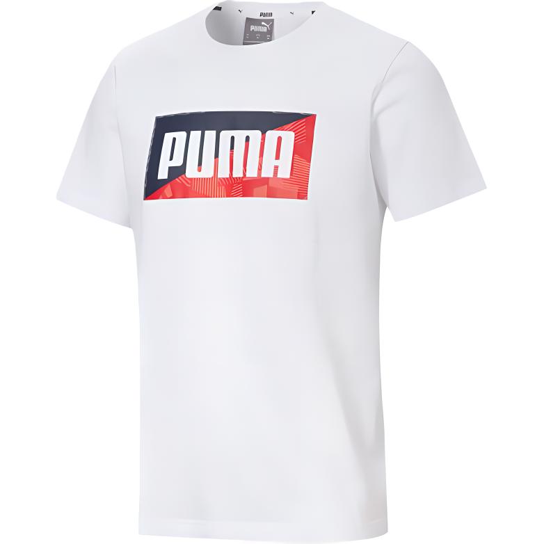Puma Logo Print Sports Round Neck Short Sleeve T-Shirt Men Tops White 586044-52