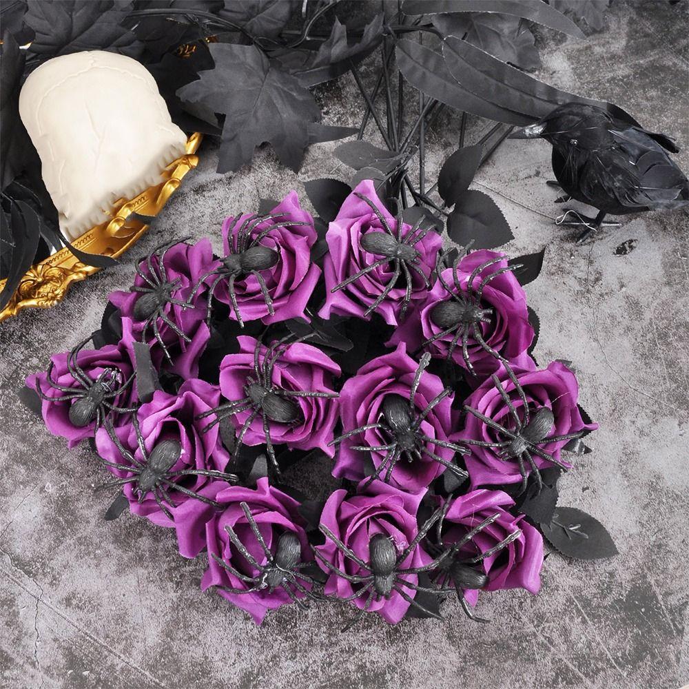 Realistic Halloween Artificial Rose 38cm Fake Flower Spider Rose Bouquet  Vase Arrangement