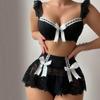 Romantic Ladies Bow Bra Sheer Lace Mini Skirt Teen Sissy Bra Set Black Fancy Lingerie Ultra Breves Sets Sexy Adult