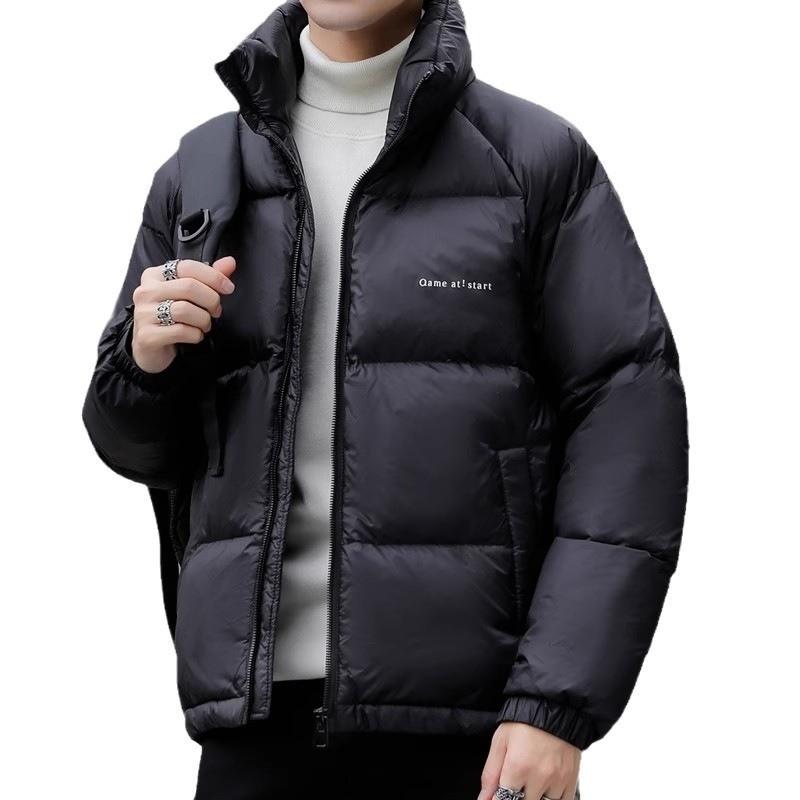 Mens Thickened Down Jacket Stand Collar Casual Winter Coat Black Nylon 50% Duck Fill