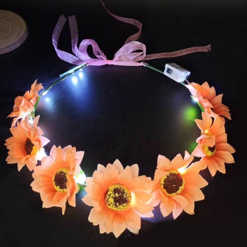 Bohemian Sunflower Headband Glowing Flower Hairband Hair Decorations Crown Garland Headband Women Wedding Headpieces