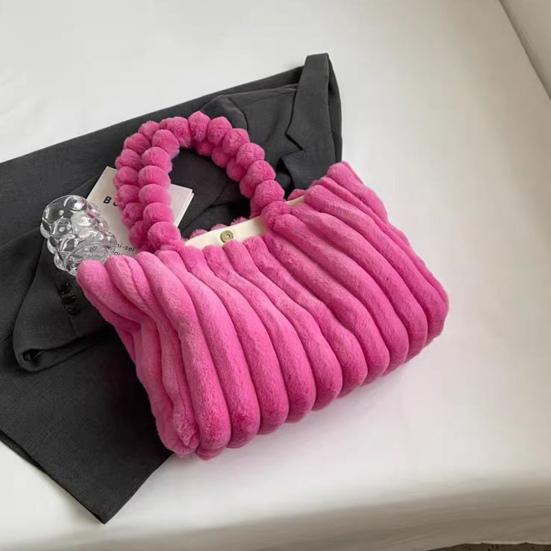 Plysj Skulderveske Dame Fuzzy Tote Fluffy Håndveske Ensfarget Furry Lommebok Vintergave