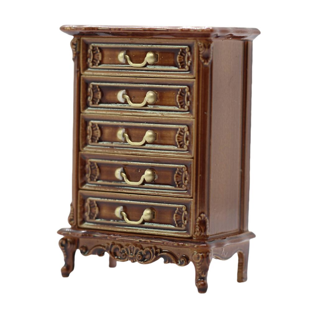 Miniature Dollhouse Cabinet with Functional Drawers Model Furniture for Role Playing and Handcraft Scene Display