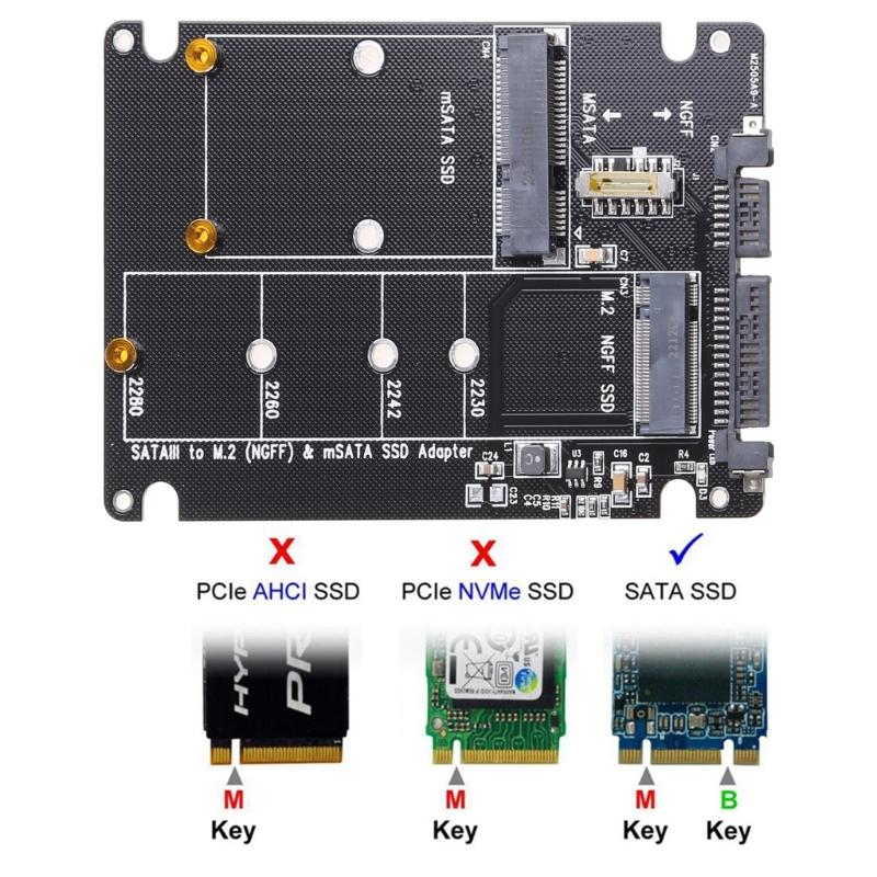 2 In 1 MSATA/for M.2 NGFF To SATA3 Converter Adapter Card for Case Enclosure 2.5 Inch SSD Solid State Disk Drive for PC