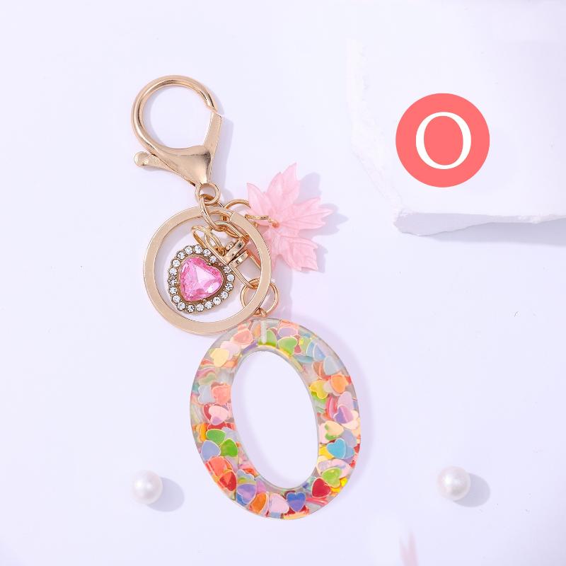 Fashion Pink A To Z Letter Keychain 26 Initials Alphabet Heart Pendant Car Keyring Backpack Hanging Decoration Couple Gift