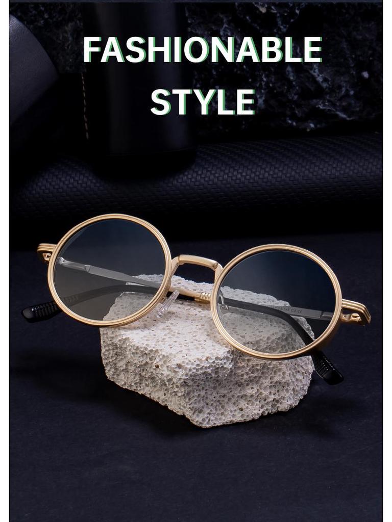 2025 Men's Retro High-End Metal Oval Frame Round Sunglasses.
