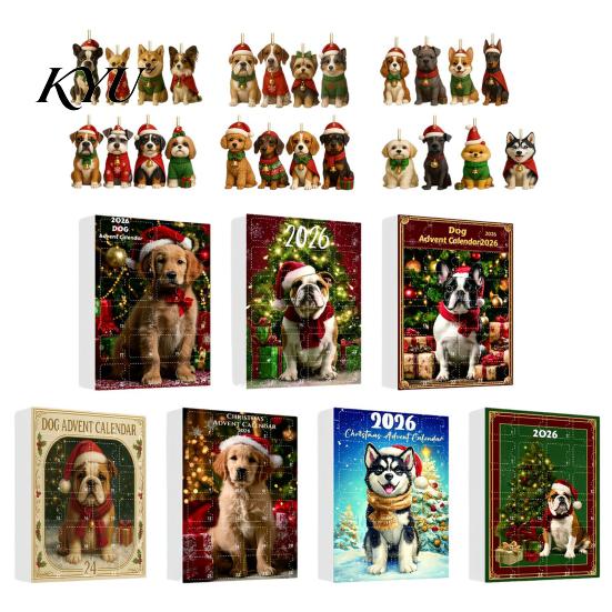 Calendario de Adviento para Perros con Temática de Mascotas, Adornos de Acrílico 2D de Razas, Calendario de 24 Días con Recuerdos para Fiestas Navideñas para Entusiastas