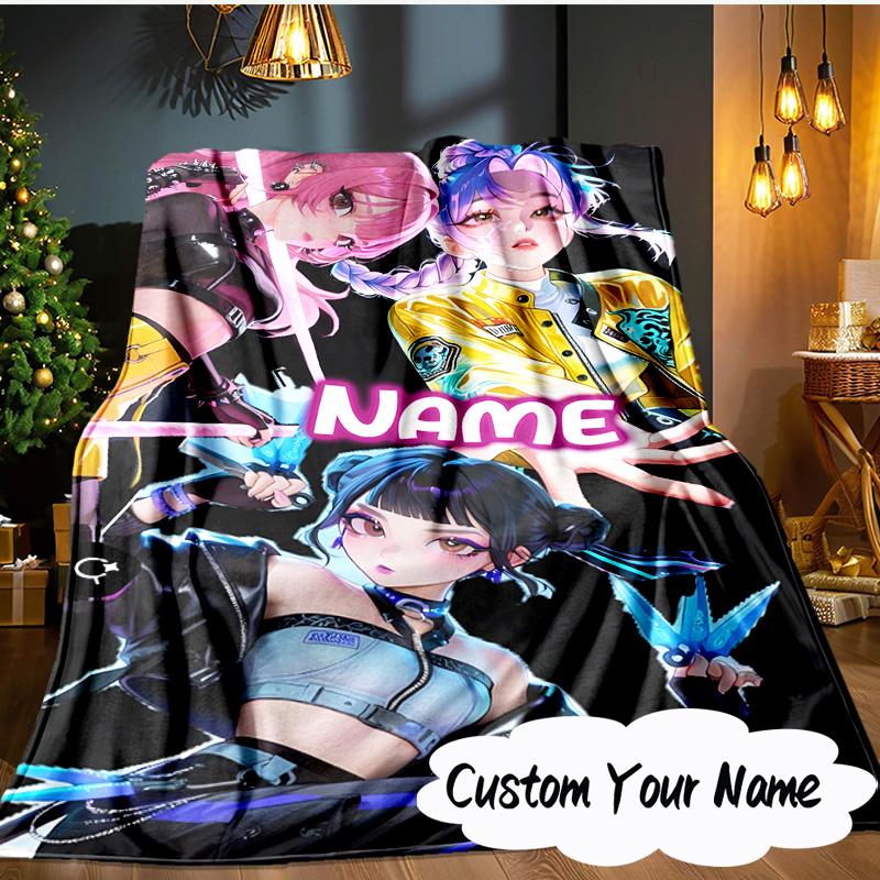 Custom Name KPop Cartoon Blanket Ideal Bedding Blanket Perfect for Travel, Camping, Living Rooms, Offices, Sofas, Fan Christmas gift