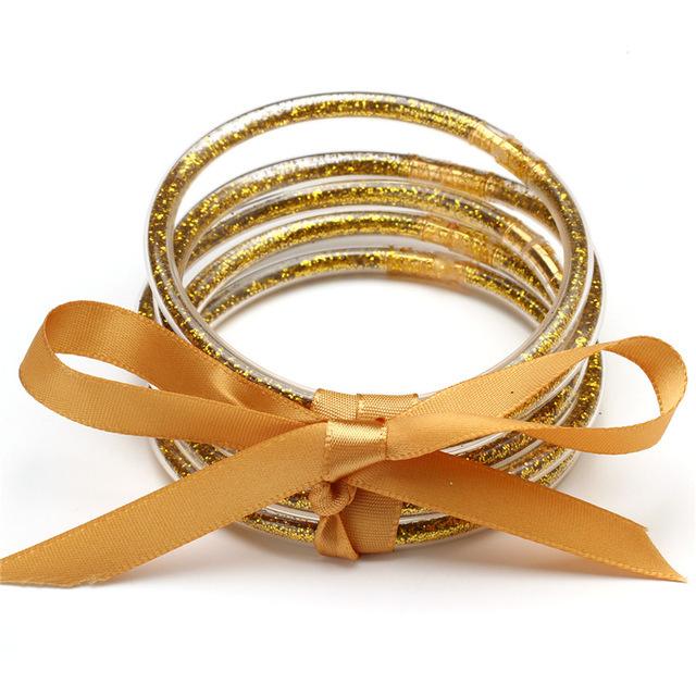 Multilayer Silicone Gold Powder Bracelet Ribbon Set Ladies Bow Christmas Bracelet Bracelet