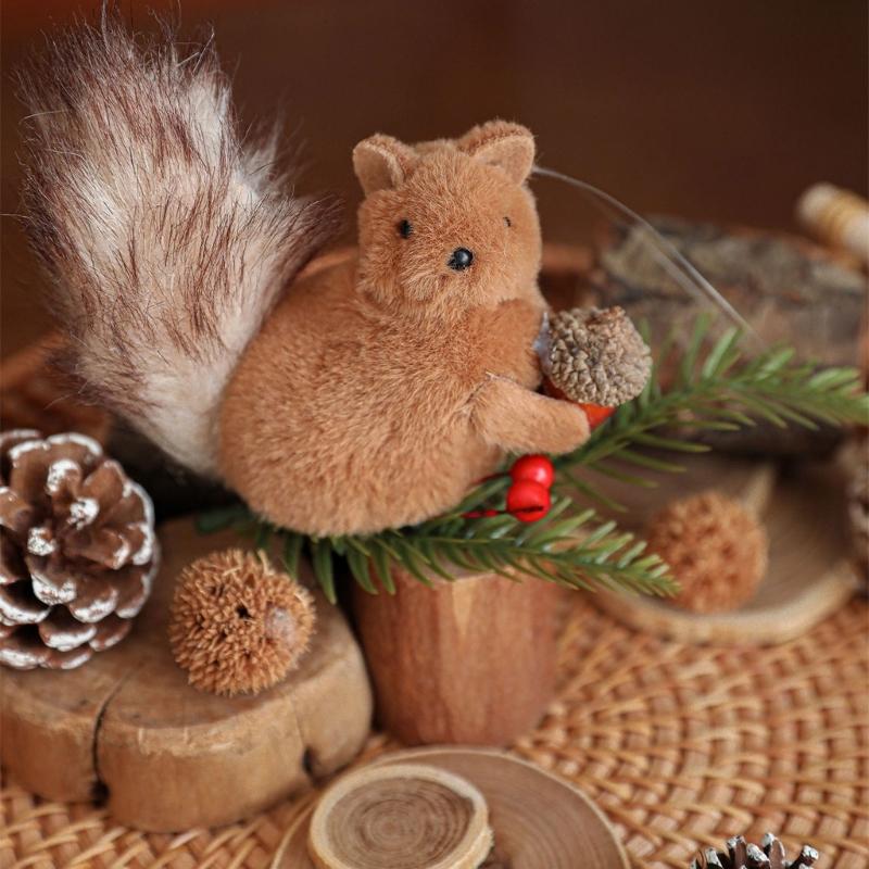 Cartoon Squirrel Hanging Decoration With Pinecone Accent Holiday Decoration For Christmas Gifts