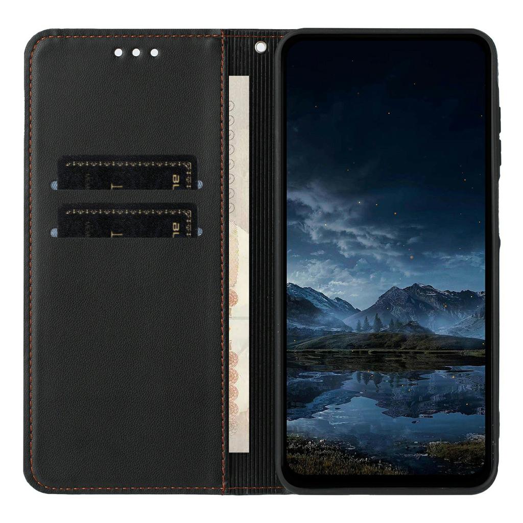 For Xiaomi Redmi Note 14 5G Wallet Case Line Imprinted Leather Stand Phone Cover with Wrist Strap