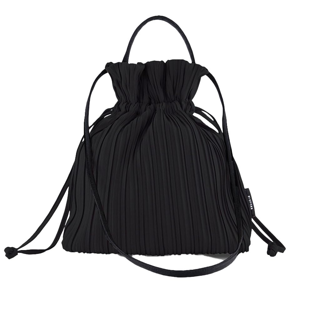 

BLUEORB Two-Way Ribbon Tote Bag, Pleated, Women s, Korean Fashion (Beyond Black)