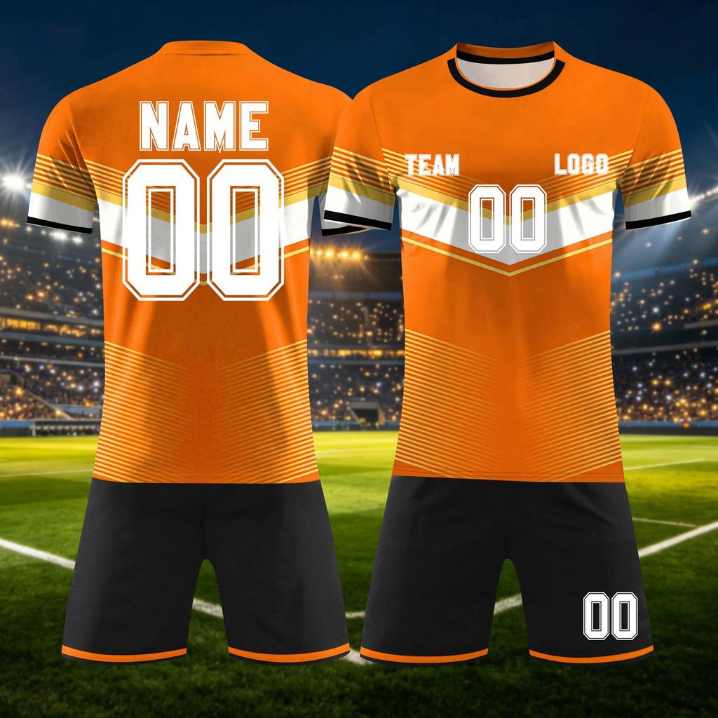 Anpassbares DIY Zweiteiliges Sporttrikot-Set: Kurzarmshirt und Shorts mit personalisiertem Nummernaufdruck für Teamuniformen