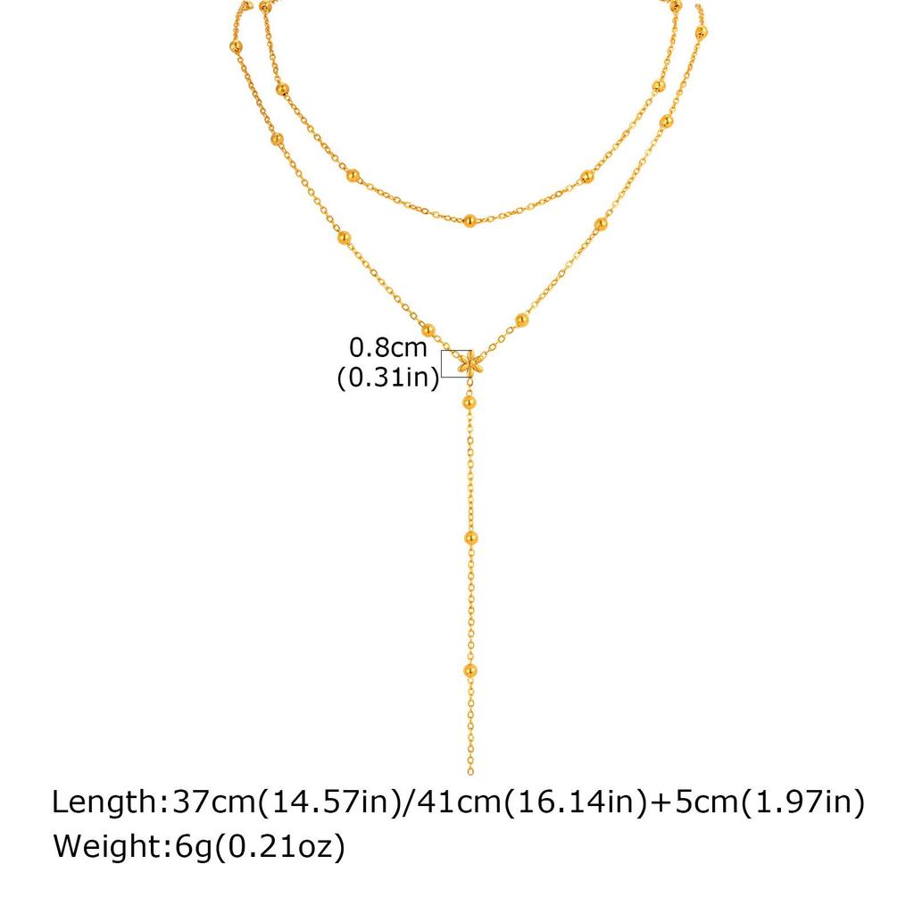 Women's Stainless Steel Double Layer Y-Shaped Gold Tassel Necklace