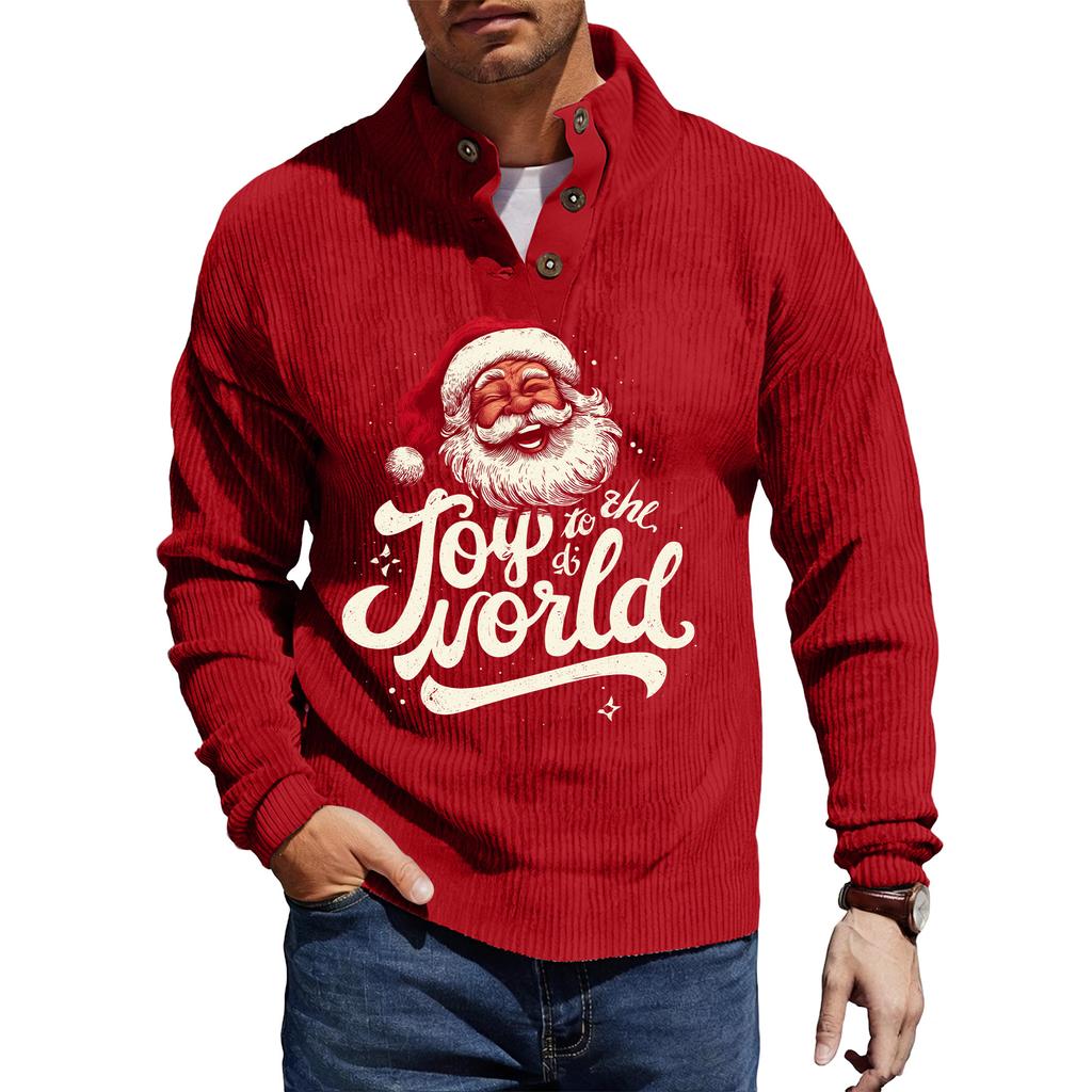 Męska koszula sztruksowa zapinana na guziki z nadrukiem świątecznym