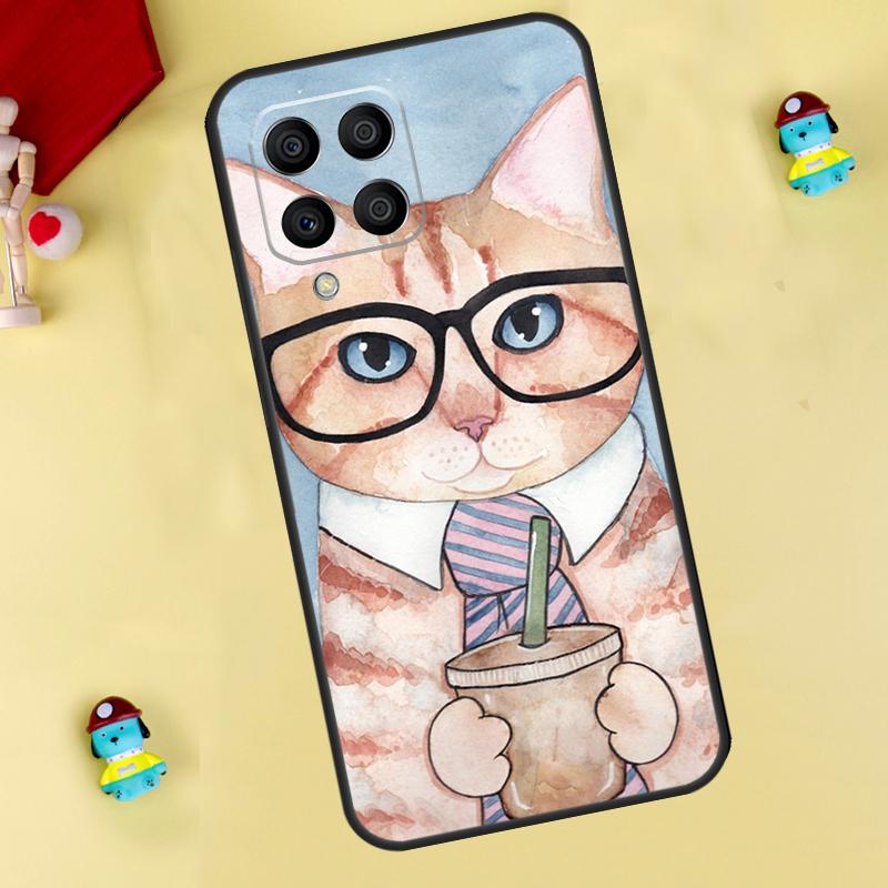 Cute Coffee Milk Cat Case For Samsung Galaxy M33 M15 M55 M31 M13 M12 M14 M06 M16 M36 M56 M53 M32 M52 M35 M34 M54