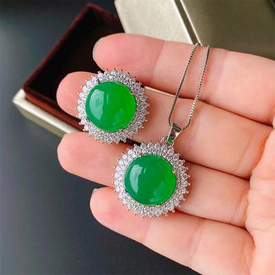 Schmuck Eis Samen Fluoreszierender Runder Chalcedon Temperament Set Weibliches Geburtstagsgeschenk 14 * 14