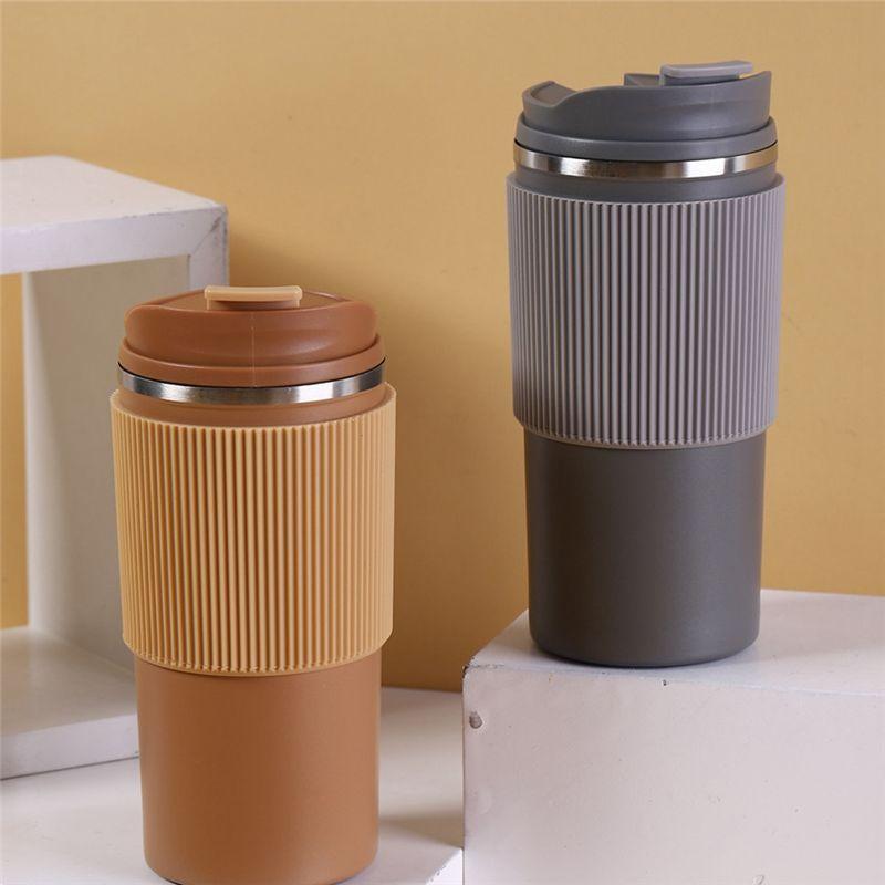 Coffee Cup Double Wall Heat Resistant Silicone Grip Travel Mug, Eco-Friendly Portable Cups With Leakproof Lid-B61B