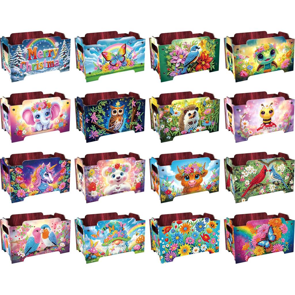 5D DIY Diamond Art Rhinestones Decorative Storage Box Wooden Crystal Storage Handbag Kit Handmade Storage Clutch for Home Decor