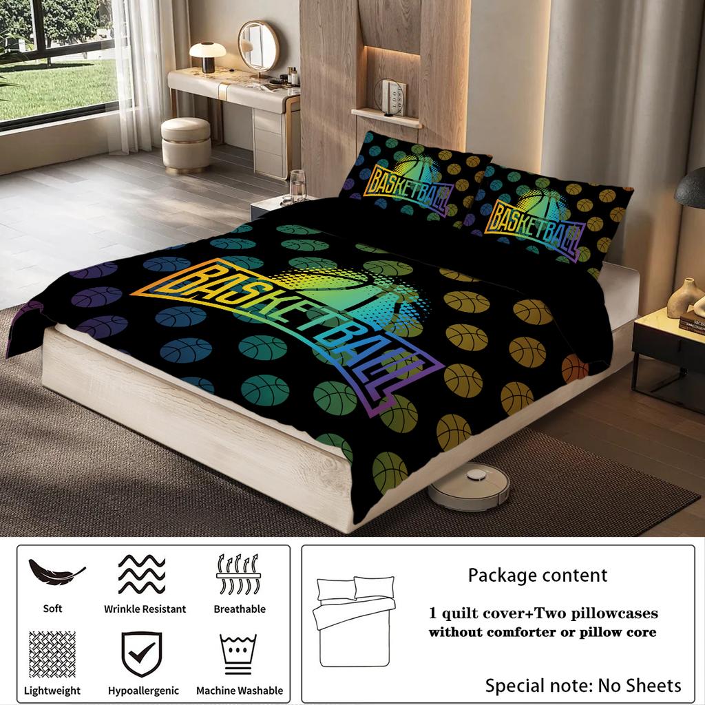 3-piece set, colorful basketball pattern printed duvet set, queen, king, double bed, party  funny and creative bedding set