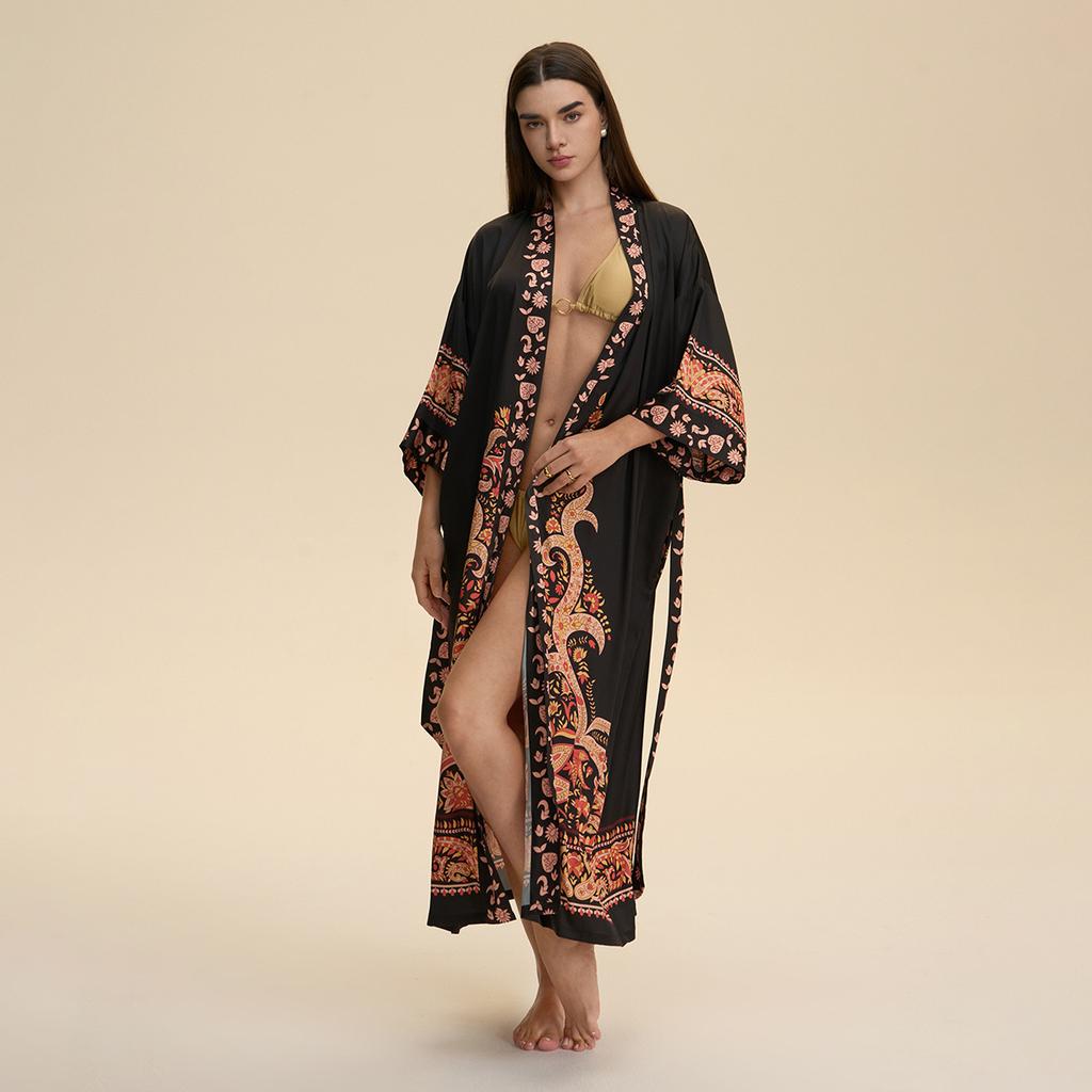 Women's Polyester Satin Bathrobe Lounge Wear Soft Nightwear Dressing Robe
