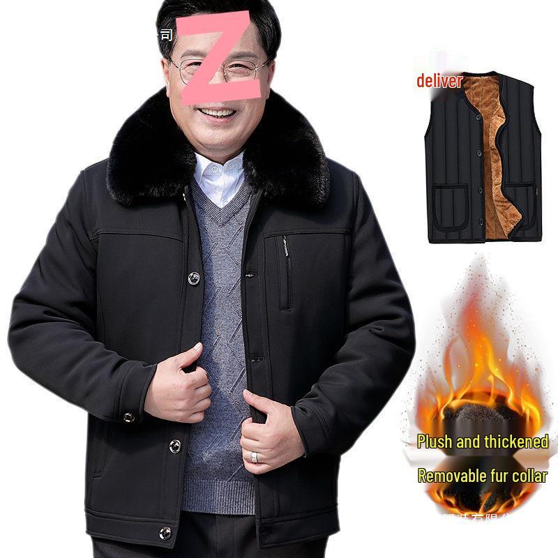 Men's Winter Cotton Jacket - Plush Lined, Ideal for Middle-Aged & Elderly