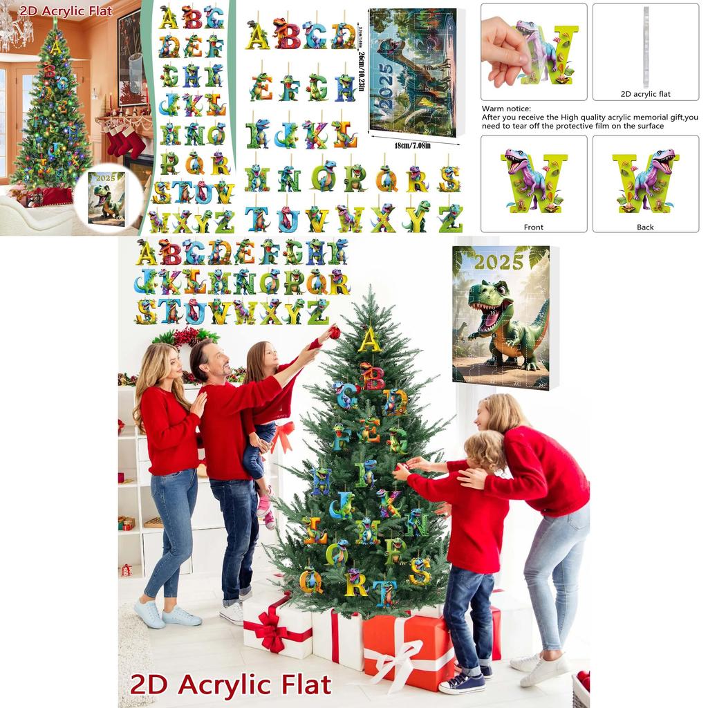 Dinosaur Christmas Countdown Calendar With Acrylic Dinosaur Figurines For Holiday Decor