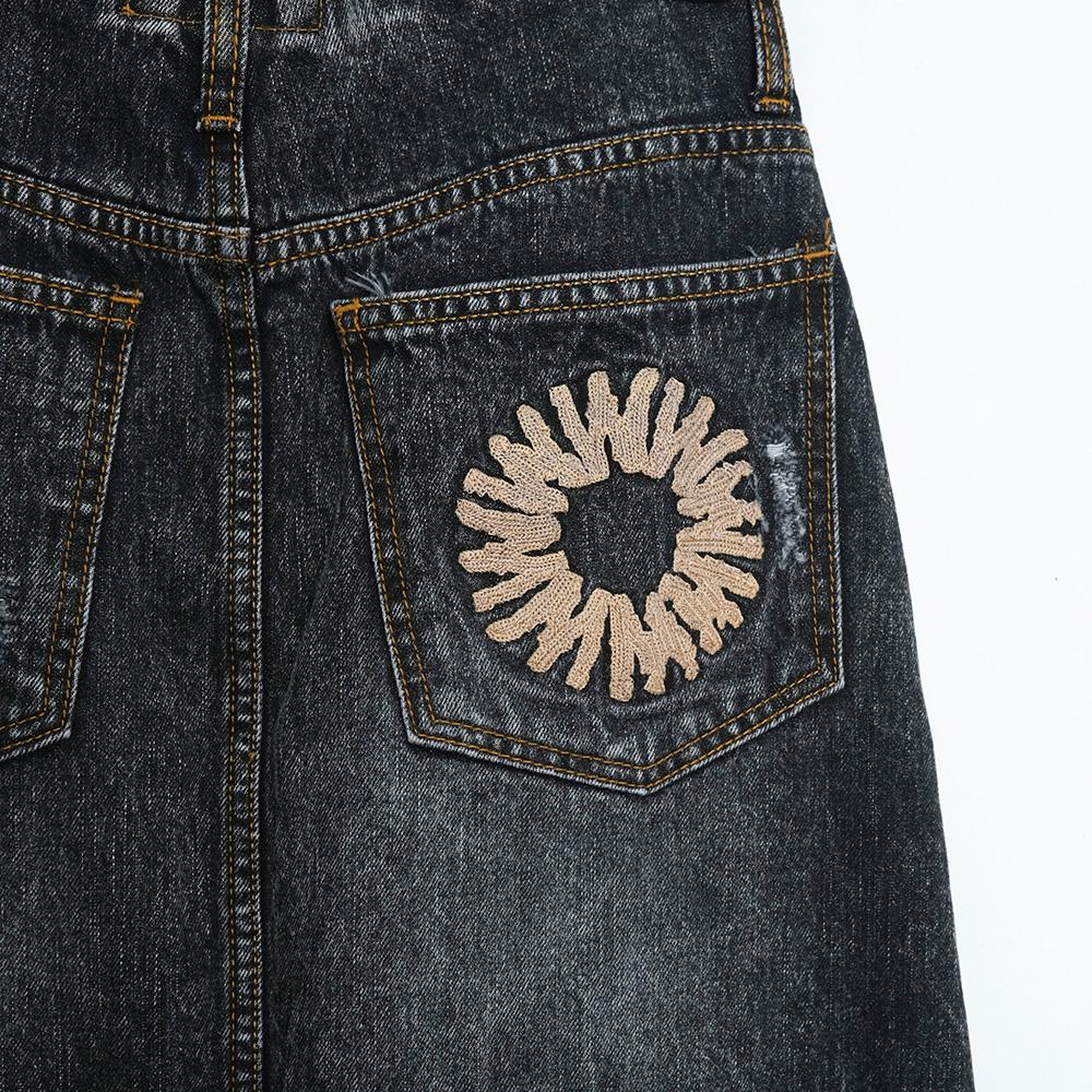 999Hyumeoniti Full Length Denim Skirt (Stone Black)