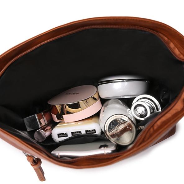 Taška s texturou měkké kůže, Dámská crossbody, Nová módní taška přes rameno, Jednoduchá, Trendy, Retro, Více kapes, Velká kapacita