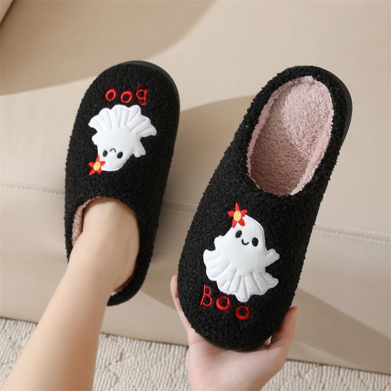 Winter Halloween Funny Cotton Slippers Women's Household Indoor Flowers Ghost Warm Slippers Winter