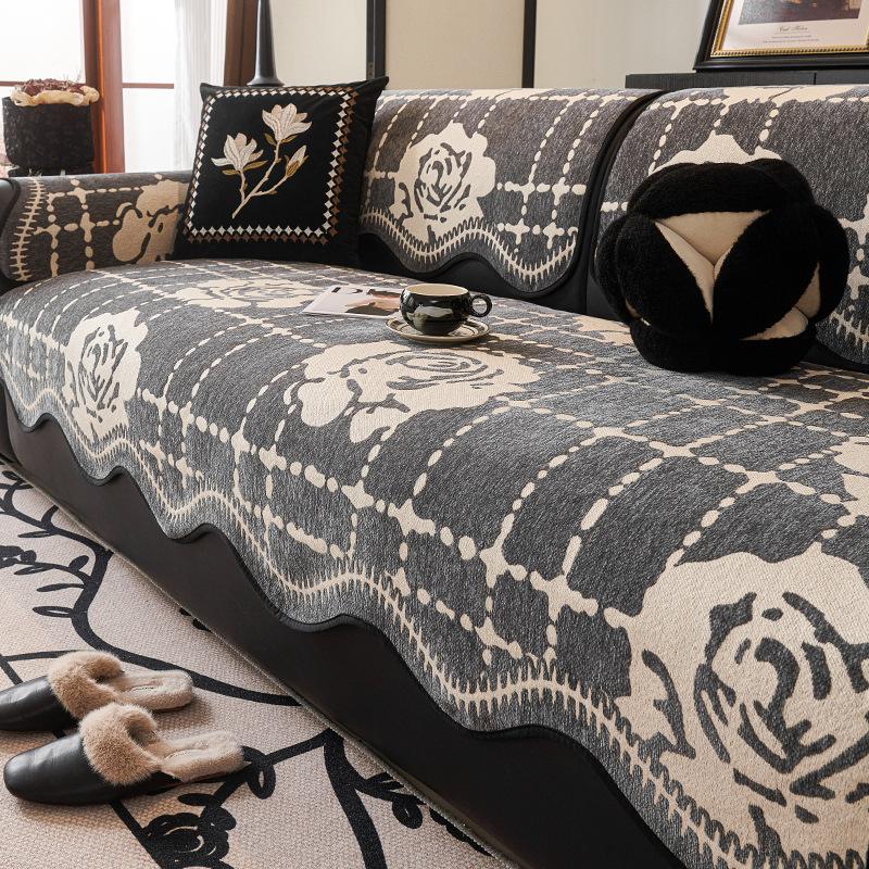 Light luxury special-shaped sofa cushion Chenier four-season universal straight row leather sofa one-piece non-slip seat cushion cover