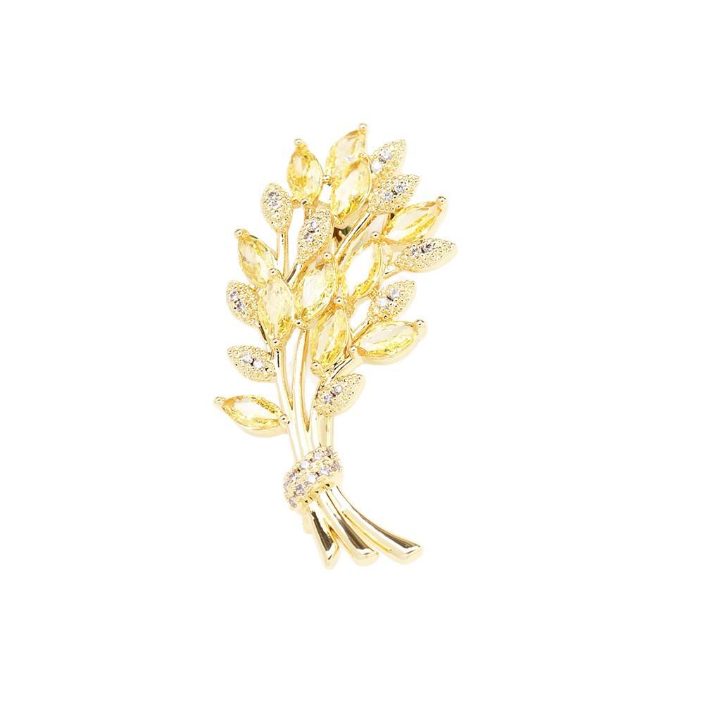 Premium Classic Yellow Zircon Wheat Ear Brooch Elegant Niche Light Luxury Versatile Barley Pin Anti-light Collar Pin