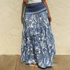 Maxi Skirt Pleated High Waist Printing A-Line Long Skirt Ruffle Splicing Design Leisure Vacation Women Skirt Daily Wear