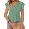 Summer Jacquard Checkered V-neck Top with Ruffle Sleeves Loose Short Sleeved Women's T-shirts