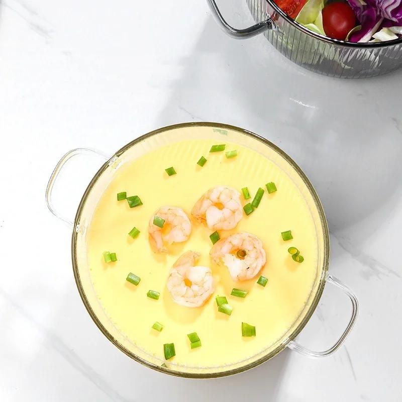 1Pcs Household Instant Noodle Bowl with Cover Small Bear Soup Bowl High Borosilicate Glass Salad Bowl Double Ear Glass Pot