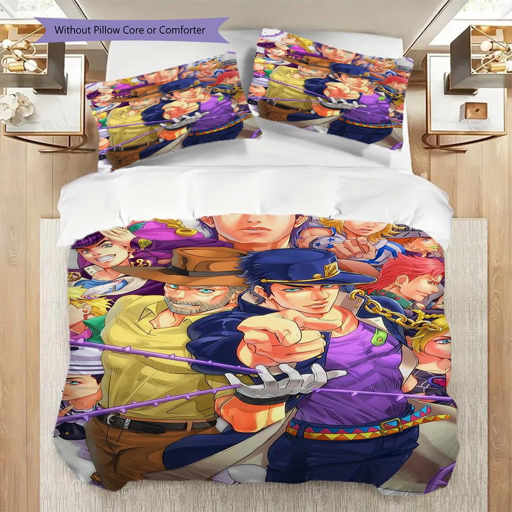 Lebendiges Anime-Ensemble Dreiteiliges Set (1 Bettbezug + 2 Kissenbezüge, ohne Füllung) 2D flaches Bettbezug- und Kissenbezug-Bettwäscheset