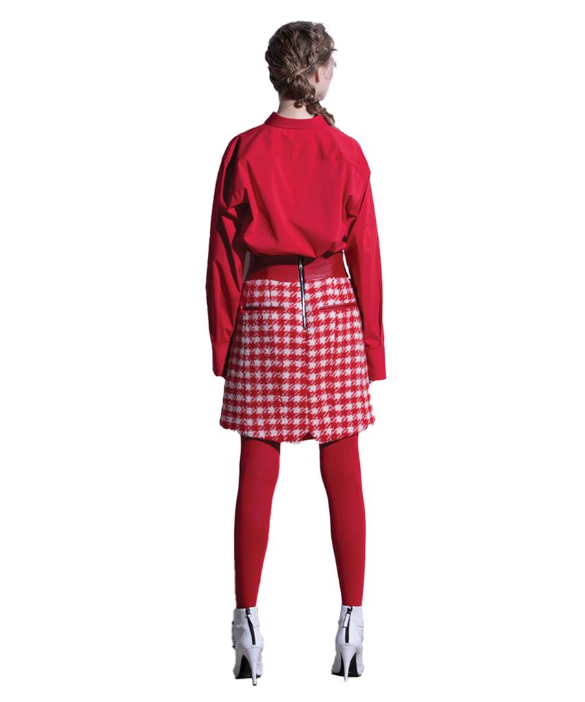 Greedius Red Houndstooth Check Skirt