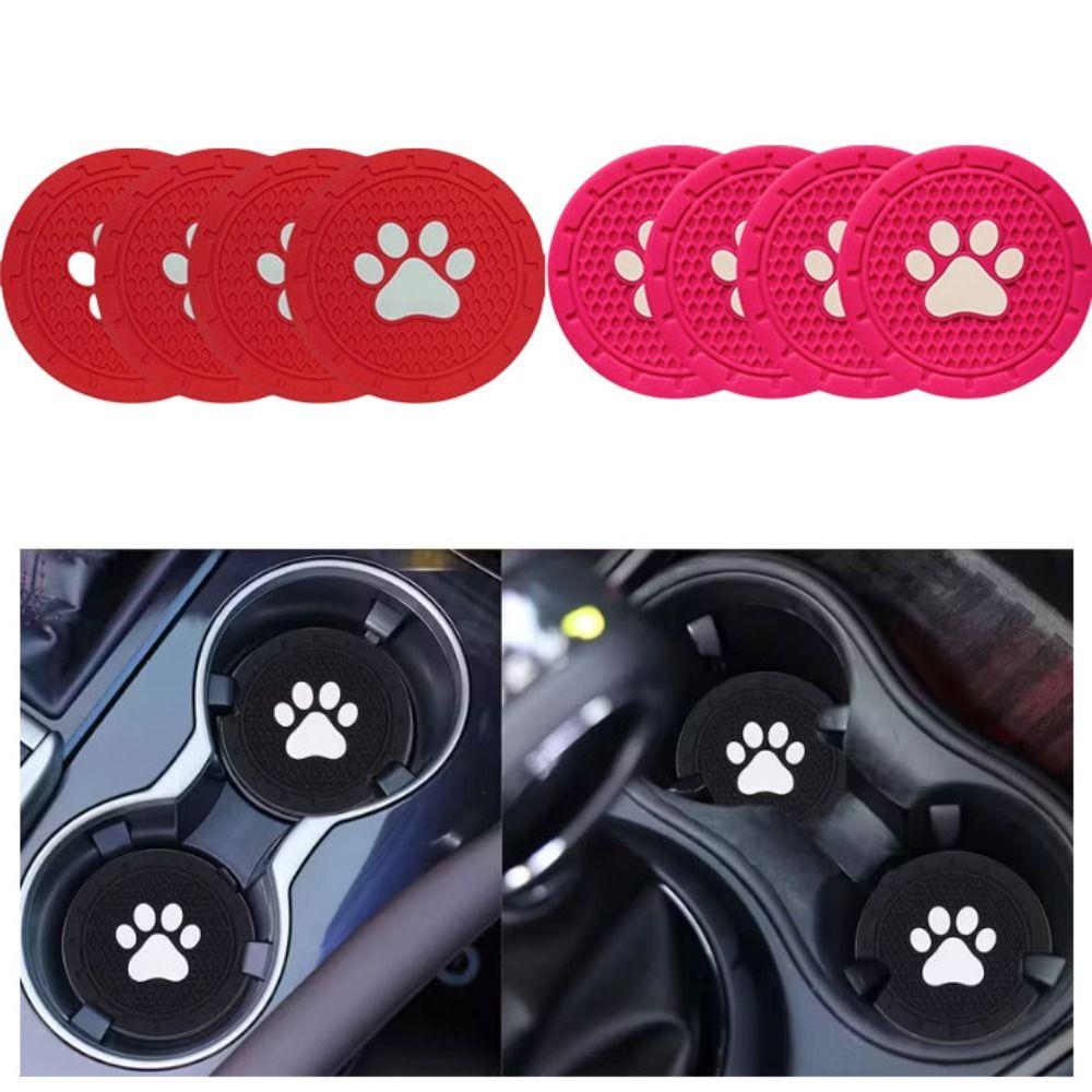 4pcs Strong Wear-Resistan Car Cup Holder Coaster Paw Print Design Universal Cup Mats  Most Vehicles
