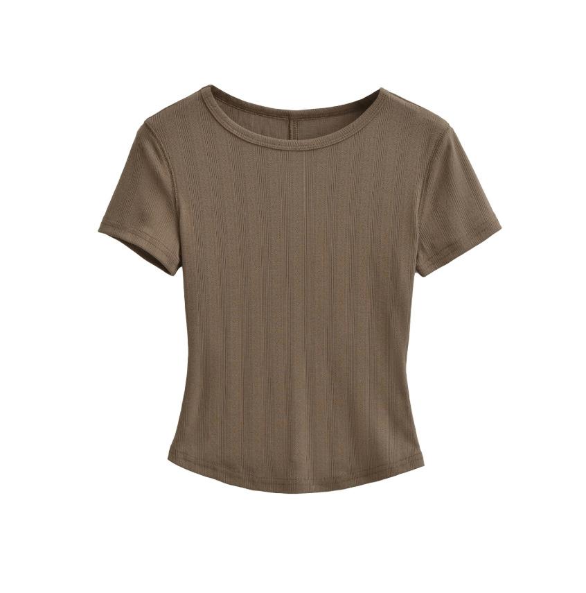Jacquard Round Neck Short-sleeved T-shirt Women's Summer New American Spice Girl Style Solid Color Short Slim Bottoming Top