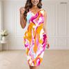 Women Plus Size V Neck Sleeveless Colorful Printed Bodycon Midi Dress