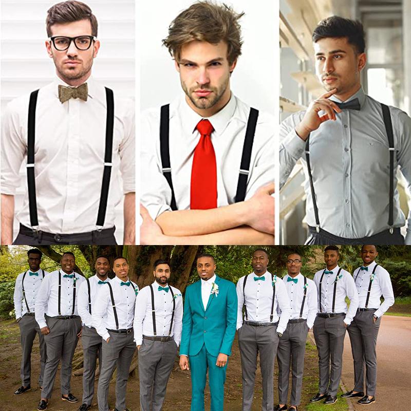 Ensemble classique de bretelles et nœud papillon, bretelles élastiques réglables en Y de 2,5 cm de large avec 3 clips, nœud papillon tissé pré-noué de 12 cm, taille unique pour hommes et femmes