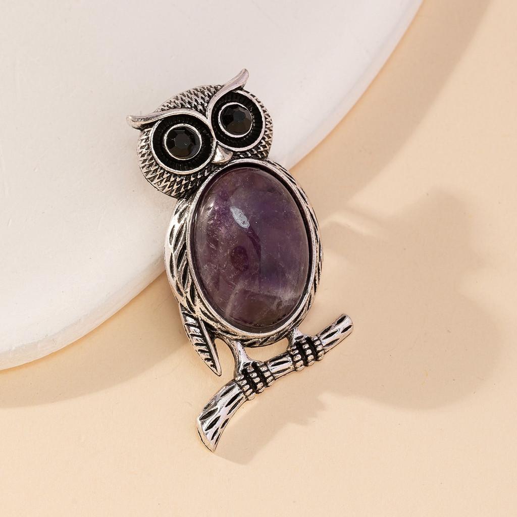 Owl Pendant Brooch With Natural Stone Embedding For Fashion Accessories