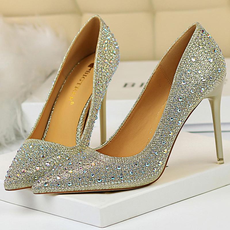 Duży rozmiar 43 Damskie czółenka Buty ślubne Błyszczące cyrkoniami Panna Młoda Szpilki 7 CM 10 CM Luksusowe czółenka Buty imprezowe