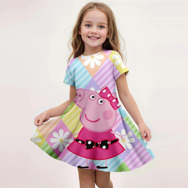 Summer Girls Cute Dress Peppa Pig Cartoon Print Casual Fashion Beach Sundress Soft 110