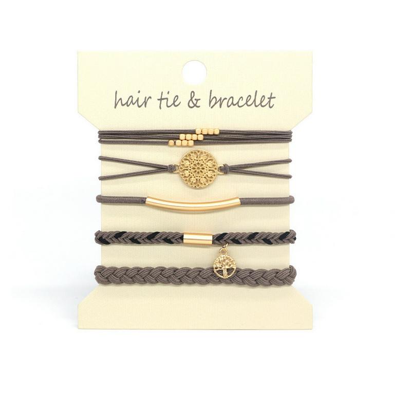 12 pcs Boho bracelet hair ties for women elastic hair rubber bands girls black Bracelet  hair rope Ponytail Holder hairbands